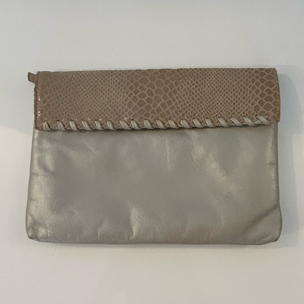 100% Leather 10,5”/7,5” Bag Elegant Tan and Cream Clutch | Bags By Pinky